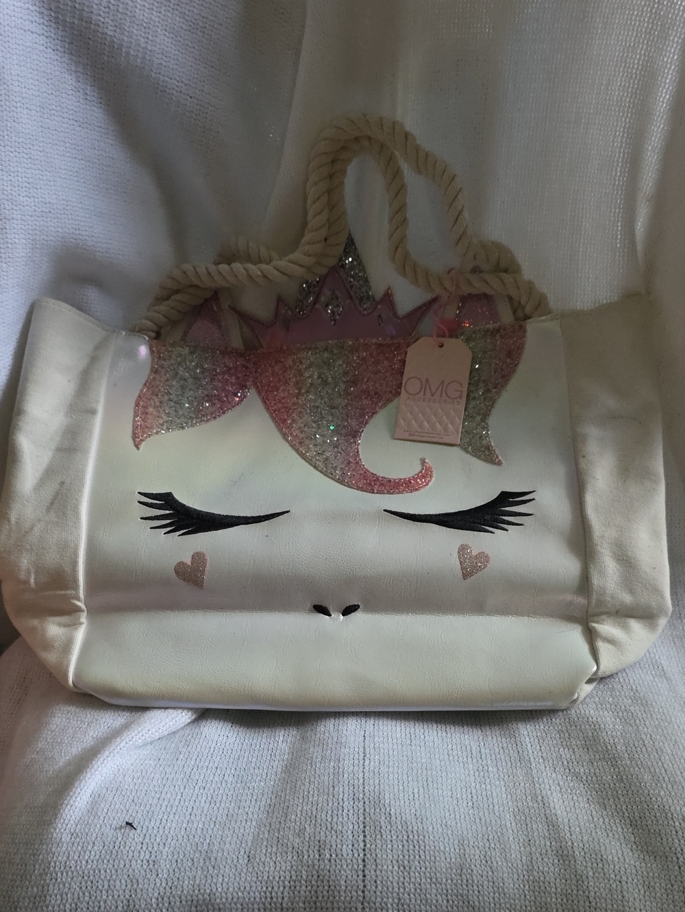 Unicorn Glitter Tote Bag - White with Pink Accent  NWT